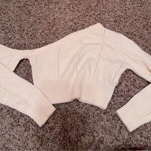 Asymmetrical Neck Crop Sweater | Off-shoulder